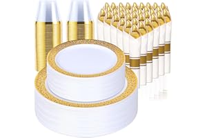 350 Piece Dinnerware Set for Wedding & Party,50 Guest Lace Design Plastic Plates,50 Plastic Silverware,50 Cups,50 Linen Like 