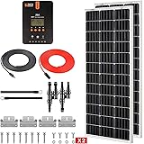 RICH SOLAR 200 Watt 12 Volt Monocrystalline Solar Starter 20A MPPT Charge Controller/Mounting Z Brackets/Tray Cable/Adaptor K