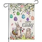EKOREST Happy Easter Garden Flags for Outside, Watercolor Bunny Eggs Flowers Small Seasonal Decoration for Holiday Anniversary Yard Outdoor Decor 12x18 Inch Double Sided