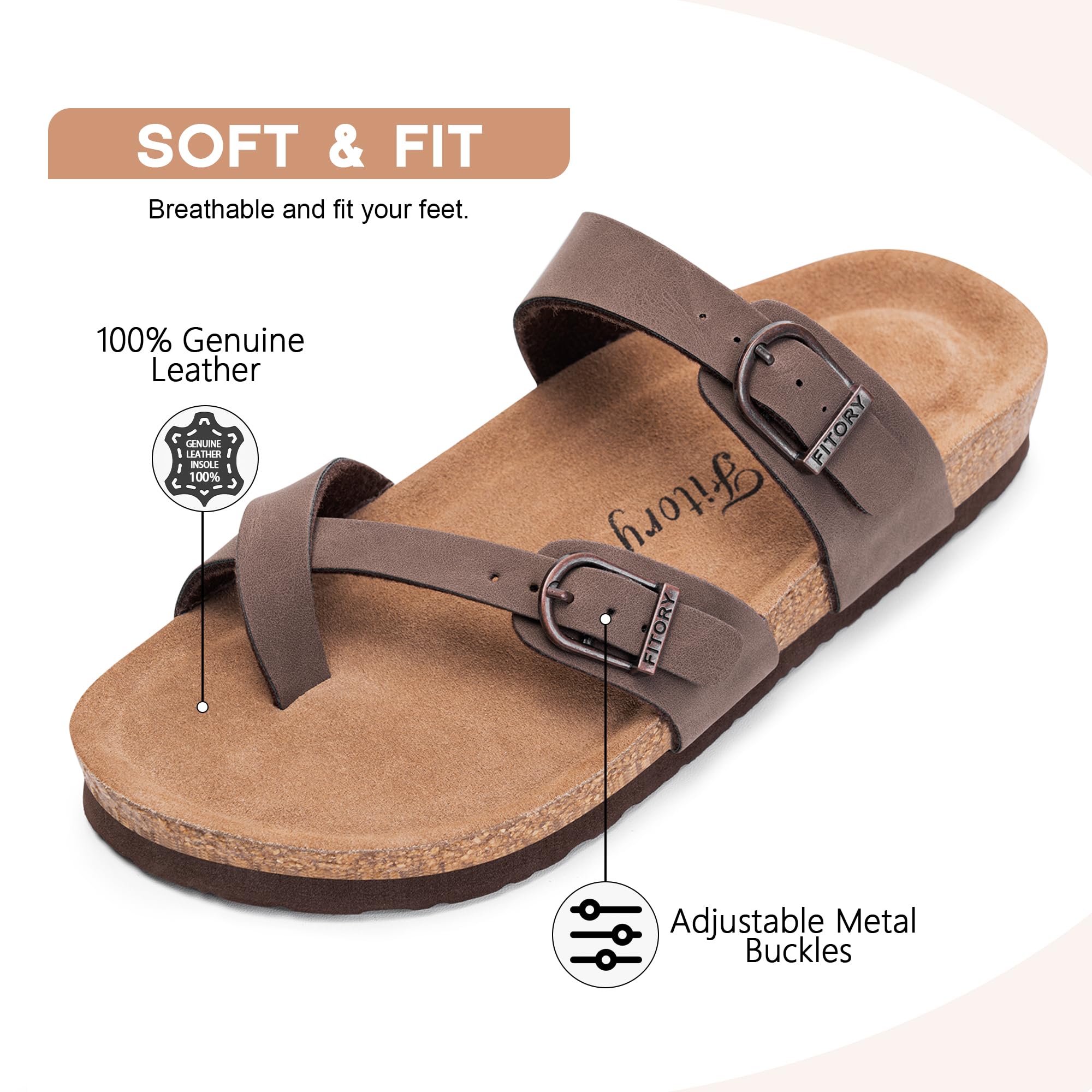 FITORY Women's Slide Sandals with Soft Cork Footbed, Comfort Arch Support Flat Sandals for Summer Size 6-11