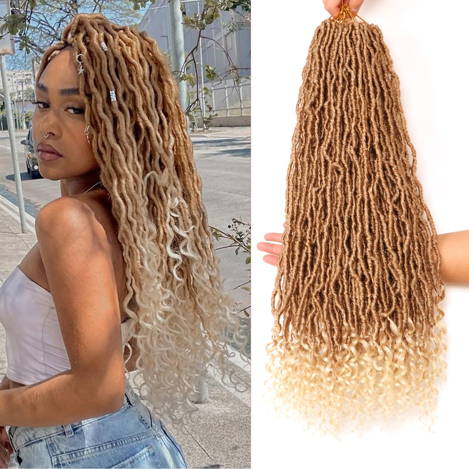 8 Packs Faux Locs Crochet Hair Extensions for Black Women Crochet Braids Hair Extensions for Braiding Hair Goddess Locs Crochet Hair (24 Inch (Pack of 8), #27/613)