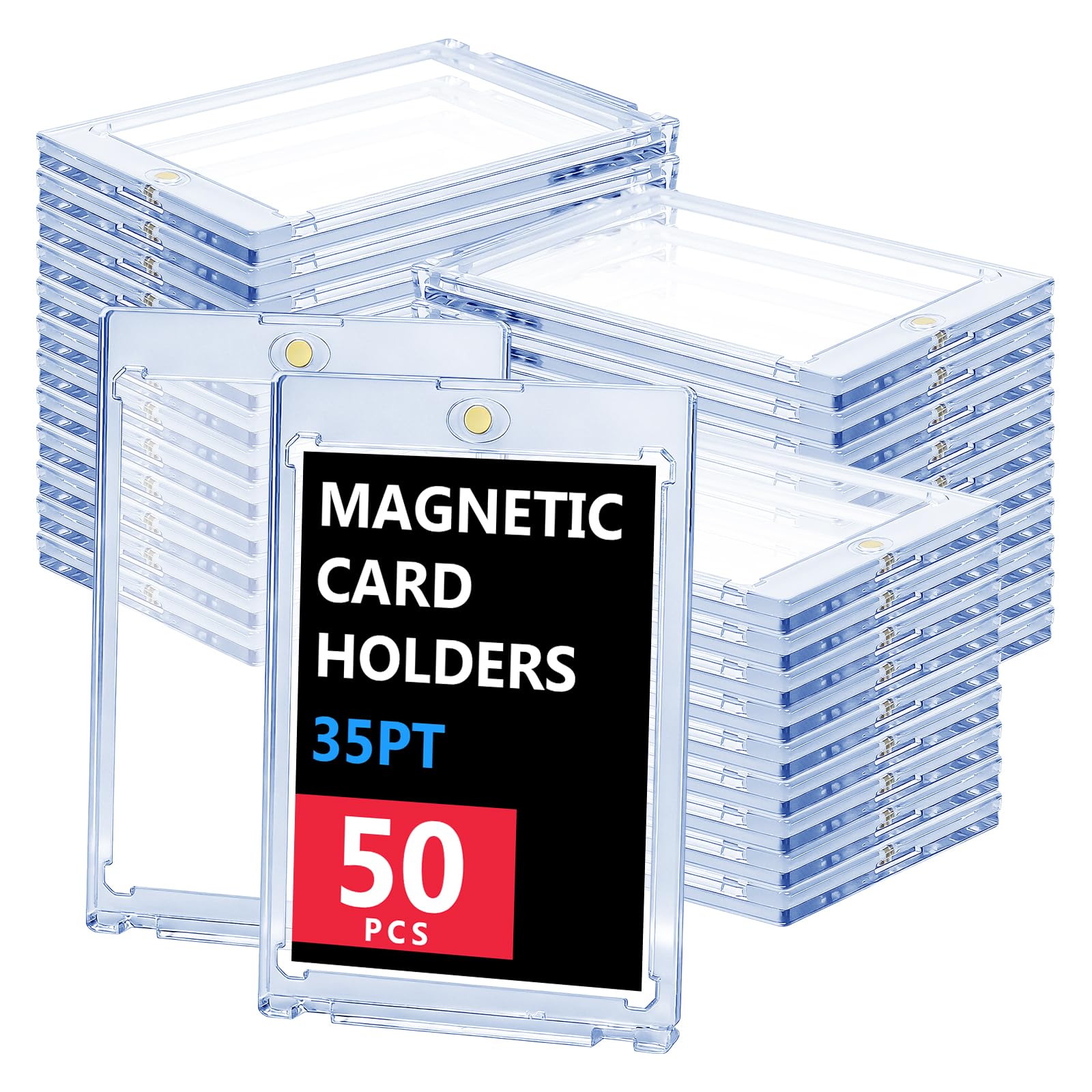 50 Pcs Magnetic Card Holders, 35pt One Touch Card Holder for Trading Cards, U-V Protection Hard Cards Sleeves Case for Sports Game, Baseball, Football