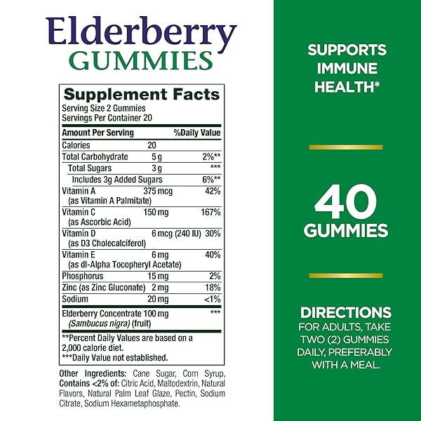 NATURE’S BOUNTY ELDERBERRY GUMMIES, IMMUNE SUPPORT, CONTAINS VITAMIN A, C, D, E AND ZINC, 40 GUMMIES
