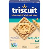 Triscuit Reduced Fat Whole Grain Wheat Crackers, Vegan Snacks, 7.5 oz | Vegan Crackers, Lunch Snacks, 100% Whole Grain Wheat, Non-GMO, No Artificial Colors or Flavors