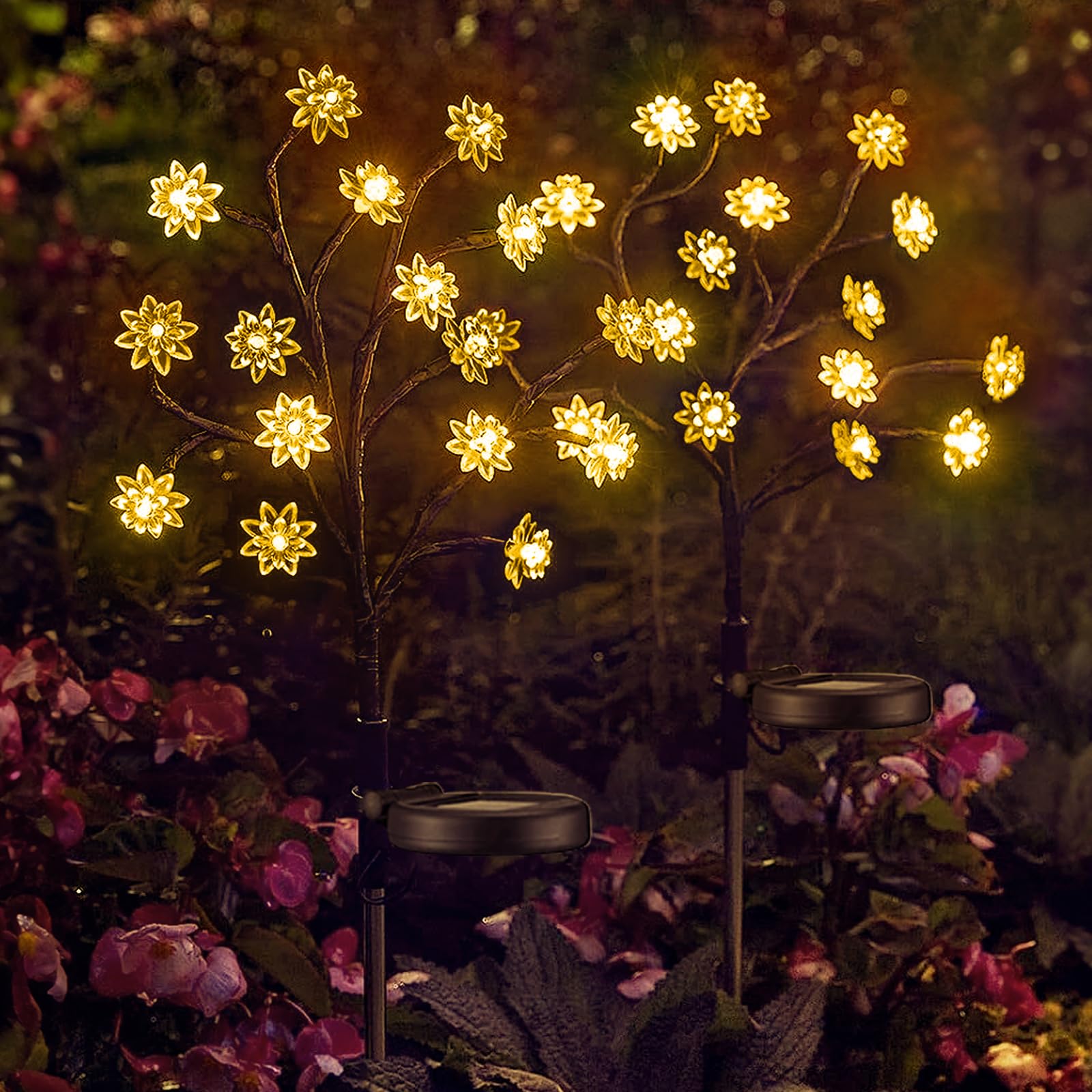 Micacorn Solar Garden Lights, Solar Lotus Fairy Lights 2 Pack 2 Modes 40 LEDs Flower Lights Solar Branch Lights Waterproof Garden Decorative Lights for Outdoor Yard Parties Wedding Xmas Decoration
