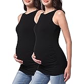 V VOCNI Maternity Tank Tops Women's Sleeveless Racerback High Neck Casual Ribbed Fitted Tops Cami Top Shirt Pregnancy Tee