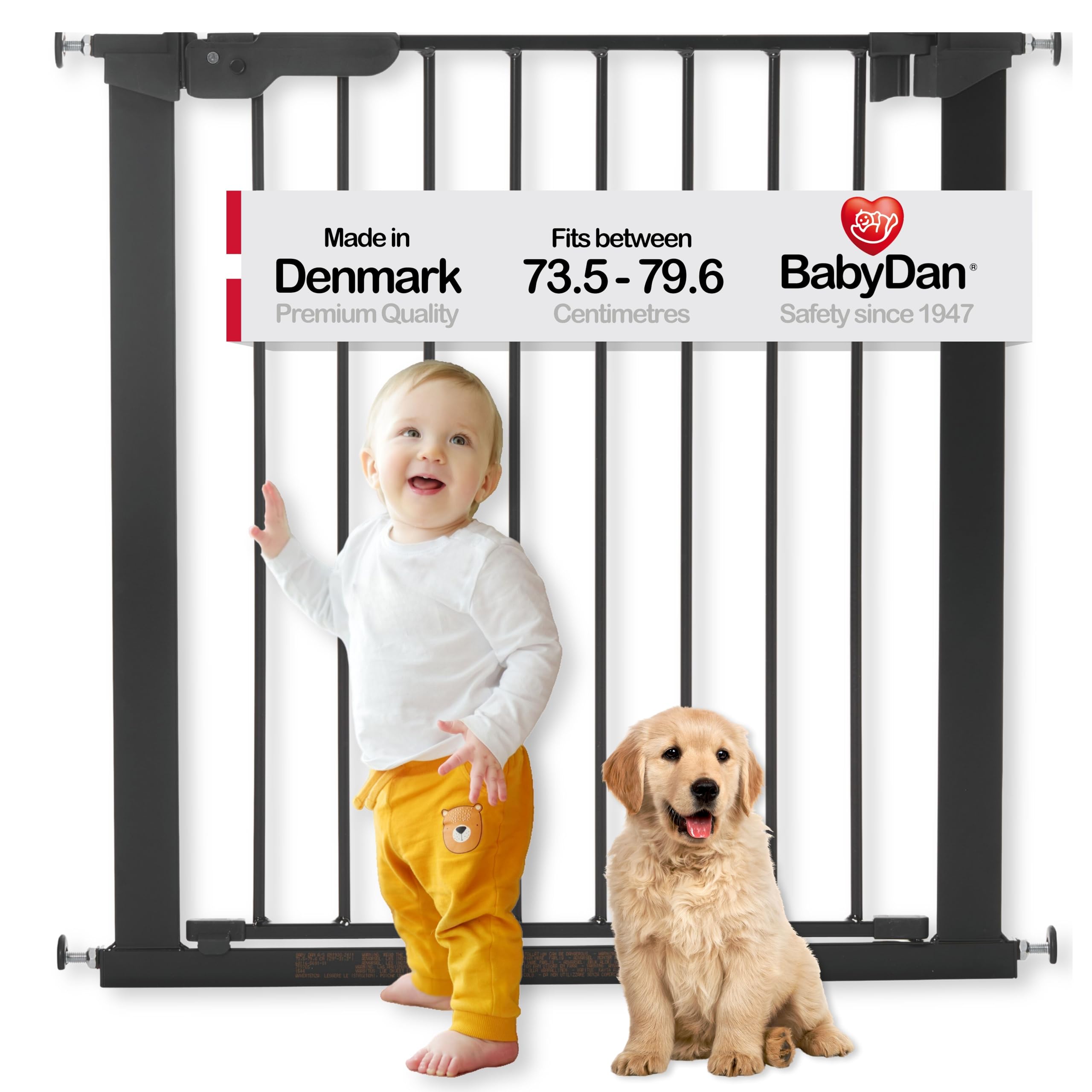 BabyDan Premier, Pressure Fit Stair Gate, 73.5-79.6 cm, Baby Gate/Safety Gate, Metal, Black, Made in Denmark - (Pet Gate/Dog gate) — image 1