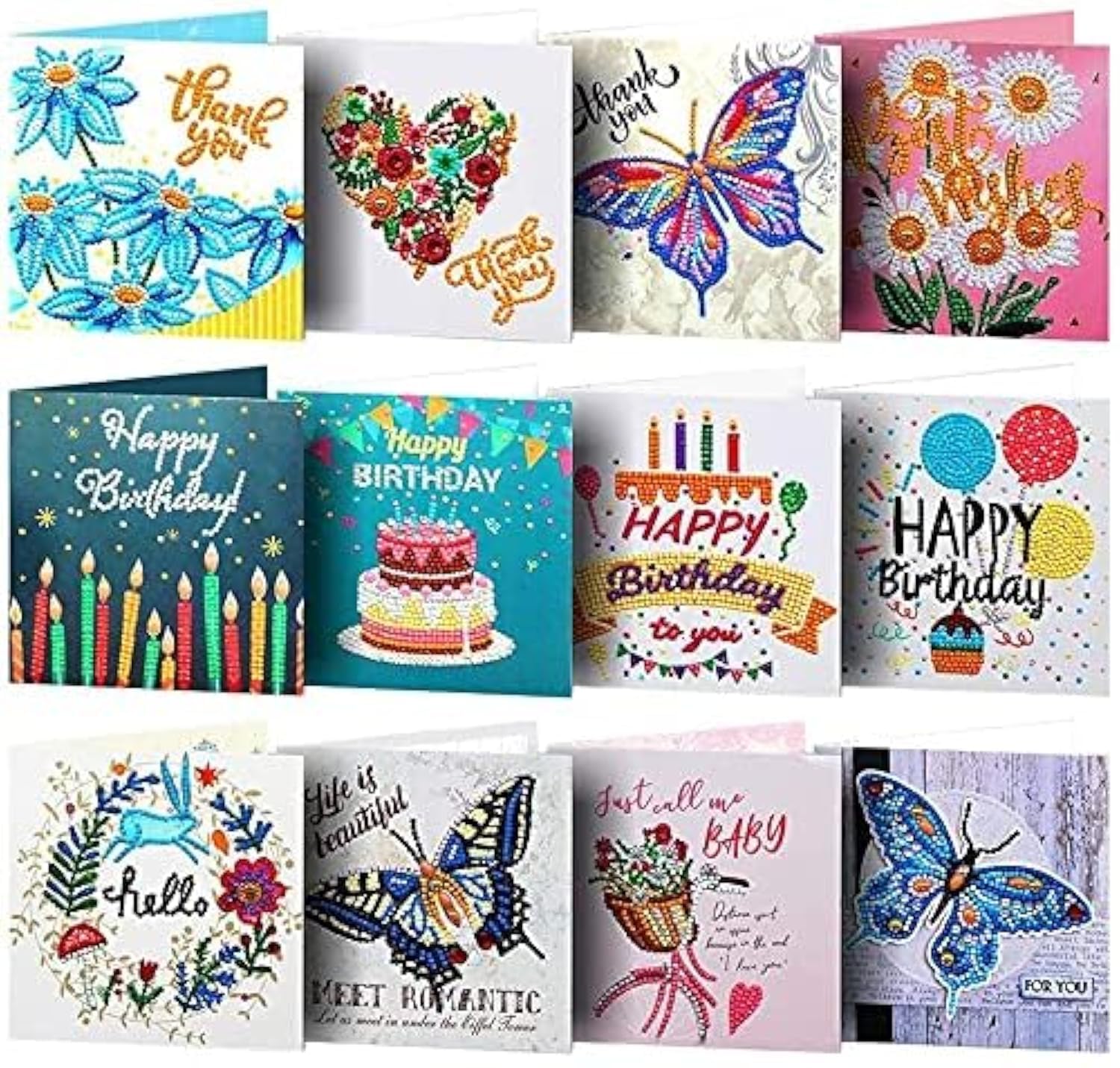 ycyingcheng Happy Brithday Cards, 12pcs 5D DIY Diamond Painting Greeting Card Special Shaped Xmas Postcard, Diamond Embroidery Crystal Rhinestone Painting Arts Craft