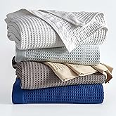 100% Cotton Dark Grey Blanket Full/Queen Size for Bed - Breathable and Soft, Waffle Weave for Summer Spring, 90x90 Inches