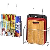 Simple Houseware Over the Cabinet Door Organizer Holder 2 Pack 13.5" Wx4.25 Dx18.5 H and 12.5" Wx3.6 Dx18.5 H Silver