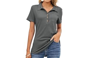 TFSDOD Womens Short Sleeve Polo T Shirts V Neck Business Casual Collared Button Down Tunics Office Work Tops with Pocket