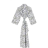 Generic Cotton Hand Block Print Kimono Robes for Women, Long Length Floral Print Nightgown, Bikani cover- up cotton kimono (Cotton, White,Blue, Green)