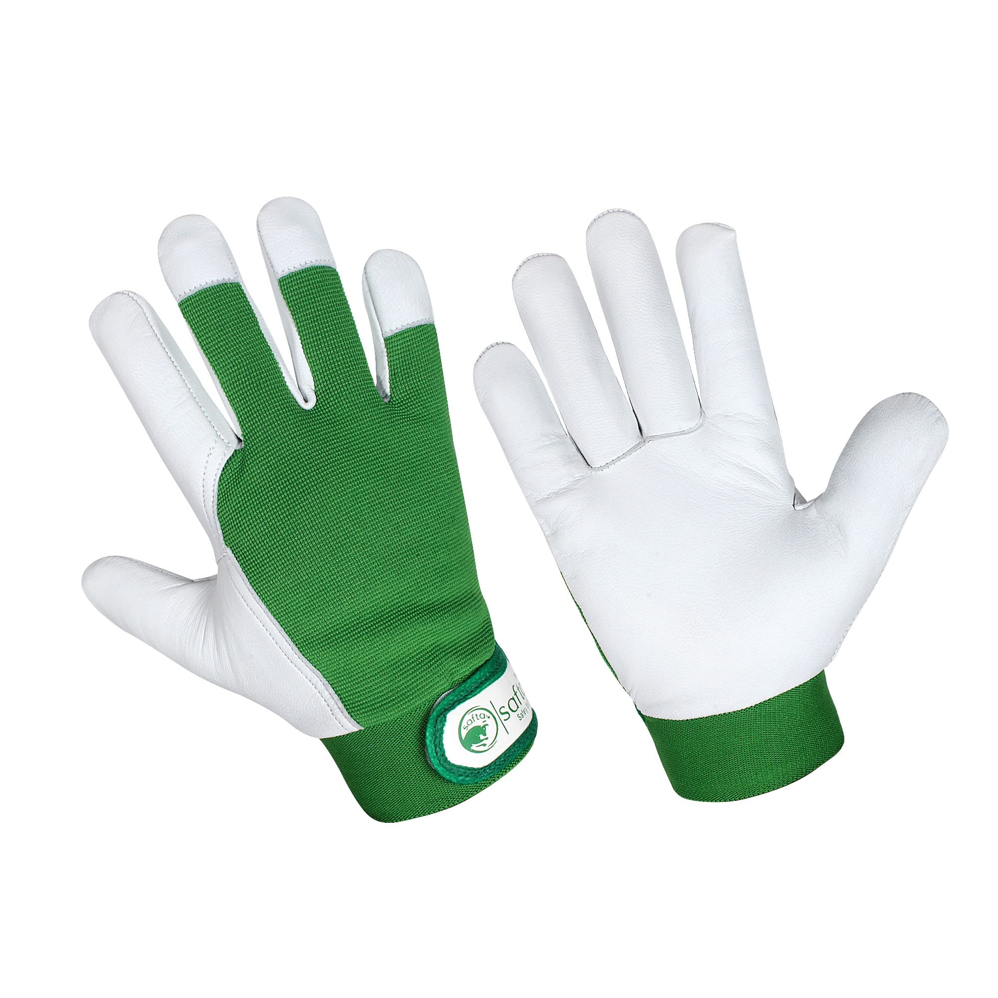 SAFTA Gardening Gloves for Men & Women, Leather palm with Breathable Spandex back, Thorn proof Gardening Glove, Multipurpose Gloves for Mechanics, Ware House, Driving Work (Green, Medium)
