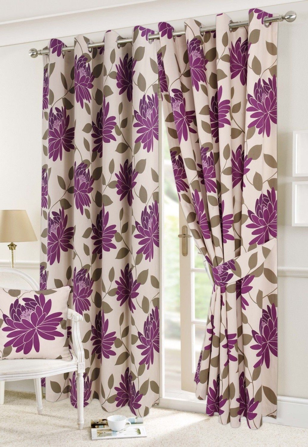 Hendem Tradings® Ring Top Curtains Thick PolyCotton Floral Print Eyelet Ready Made Lined Pair