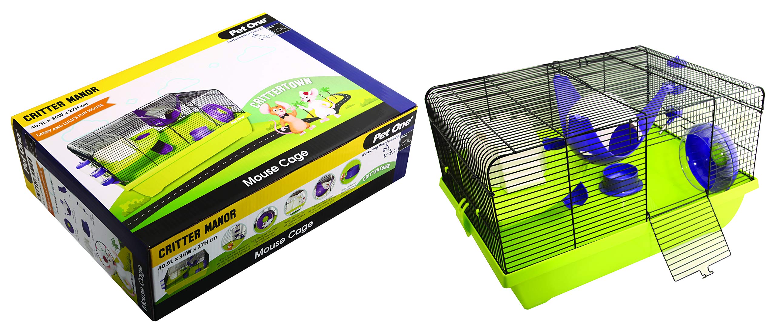 Pet One Critter Manor Mouse Wire Cage (50x36.5x29cm) Purple Green, One Size