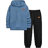Boys Clothes Ribbed Solid Long Sleeve Hoodie Sweatshirt and Sweatpants 2Pcs Fall Winter Outfits for 6-14 Years
