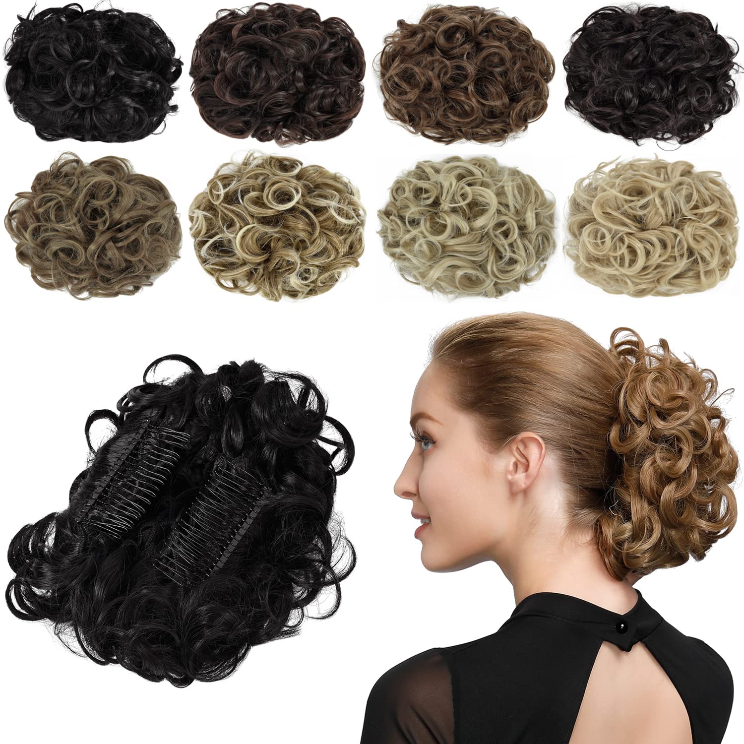 Yamel Chignon Hairpiece Curly Bun Scrunchie Extensions Black Synthetic Updo Combs in Messy Bun Hair Piece for Women — image 1