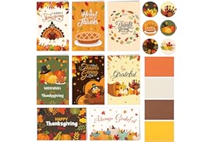 Hooqict 24 Pack Fall Thanksgiving Cards with Envelopes & Stickers Thanksgiving Day Greeting Card Crafts for Kids Adults Family Fall Festival Party Favor Autumn Holiday Gifts