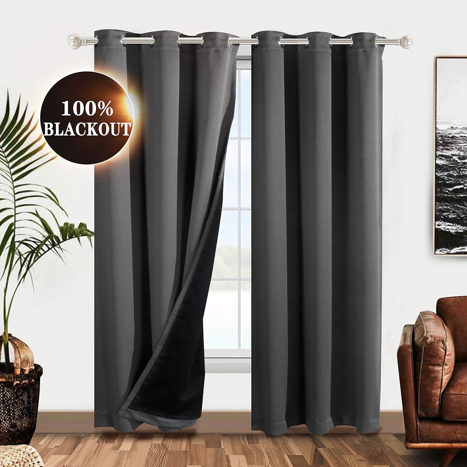 WONTEX 100 Grey Blackout Curtains for Bedroom 42 x 84
