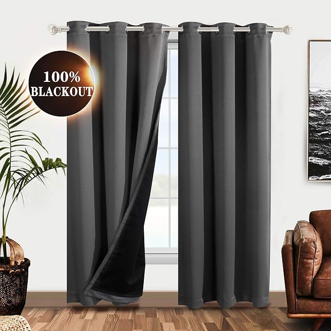 Amazon.com: WONTEX 100% Grey Blackout Curtains for Bedroom 42 x 84