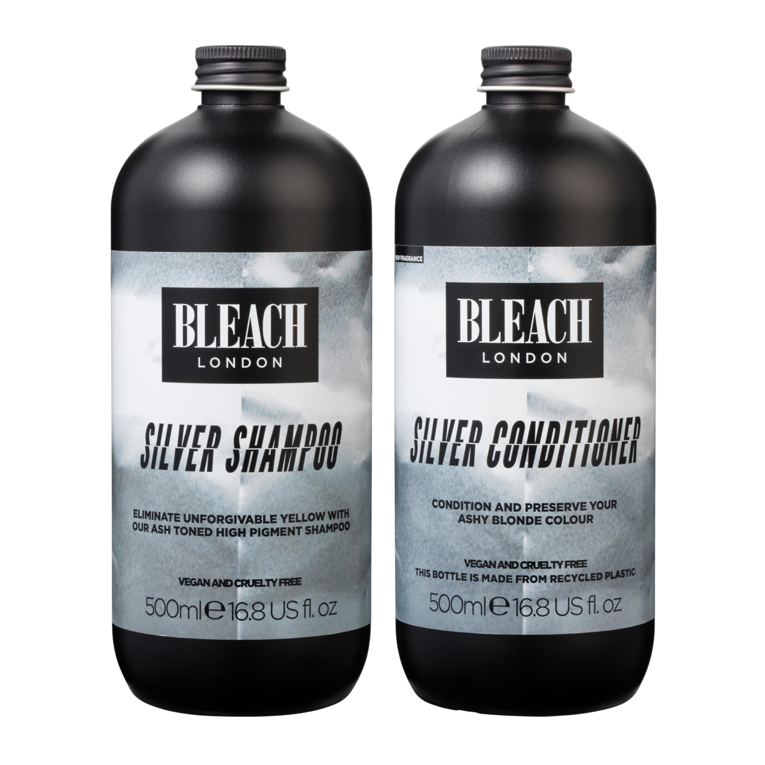 Bleach London Silver Toning Shampoo and Conditioner, Ashy Purple Colour Correcting Set for Light Bleached Blonde Hair, Cleanses, Nourishes and Removes Brassy Yellow Tones 2 x 500ml
