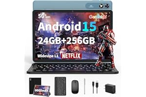SUICOEY Tablet with Keyboard - 24GB RAM+256GB ROM(2TB Expand), Android 15 Tablet with Octa Core, 5G/2.4G WiFi, 8000mAh, BT V5.0, with Case, Mouse, Stylus, Split-Screen, Widevine L1, Face Unlock(Black Case)