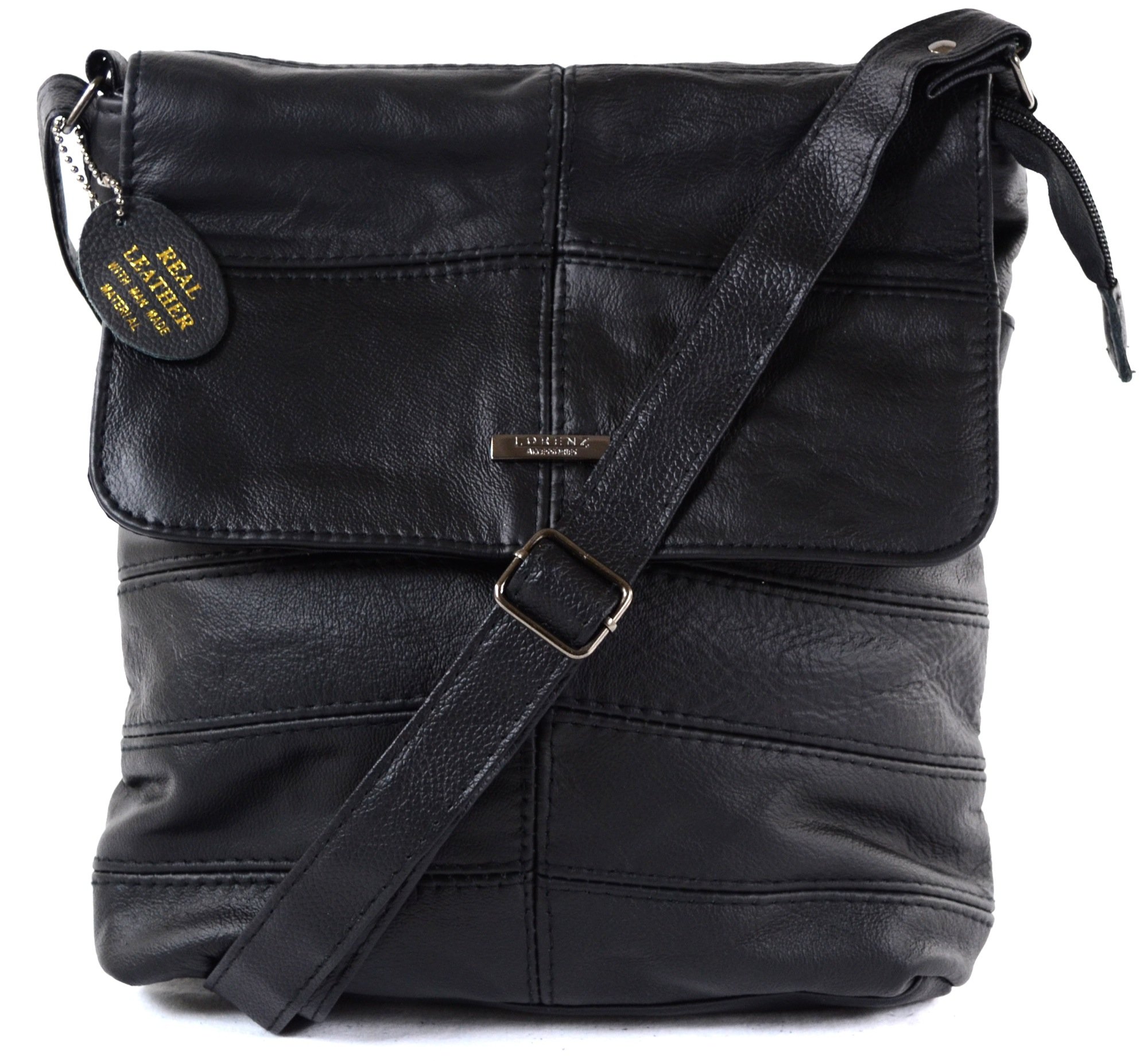 Ladies Leather Cross Body Bag/Shoulder Bag (Black)