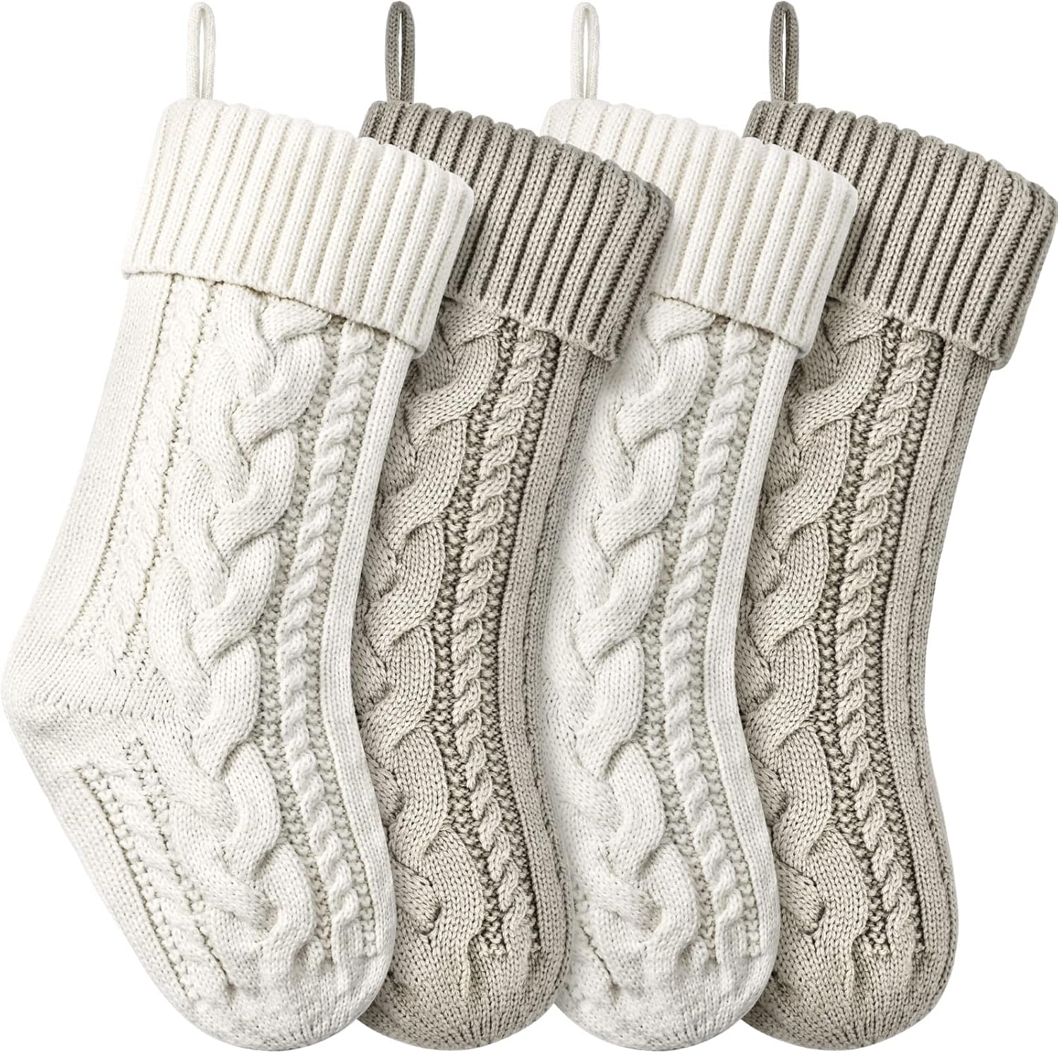Stockings & Holders - Christmas Stockings Knitted Xmas Stockings Double-Sided 18 Inches Fireplace Stockings for Family Christmas Decoration (Ivory,Khaki, 4)