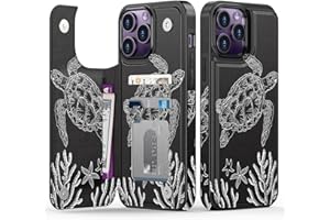 Goodon for iPhone 14 Pro Case Wallet - Flip Folio Leather Cover with Trendy Floral Design, 3 Card Slots & Kickstand Function, Stylish Protective Phone Case for Women and Girls - Cute Sea Turtle
