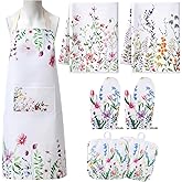 Tioncy 7 Pcs Floral Apron Oven Mitts and Pot Holders Sets for Christmas 2 Flower Towels 2 Kitchen Hot Pad for Gift Women(Wildflowers)