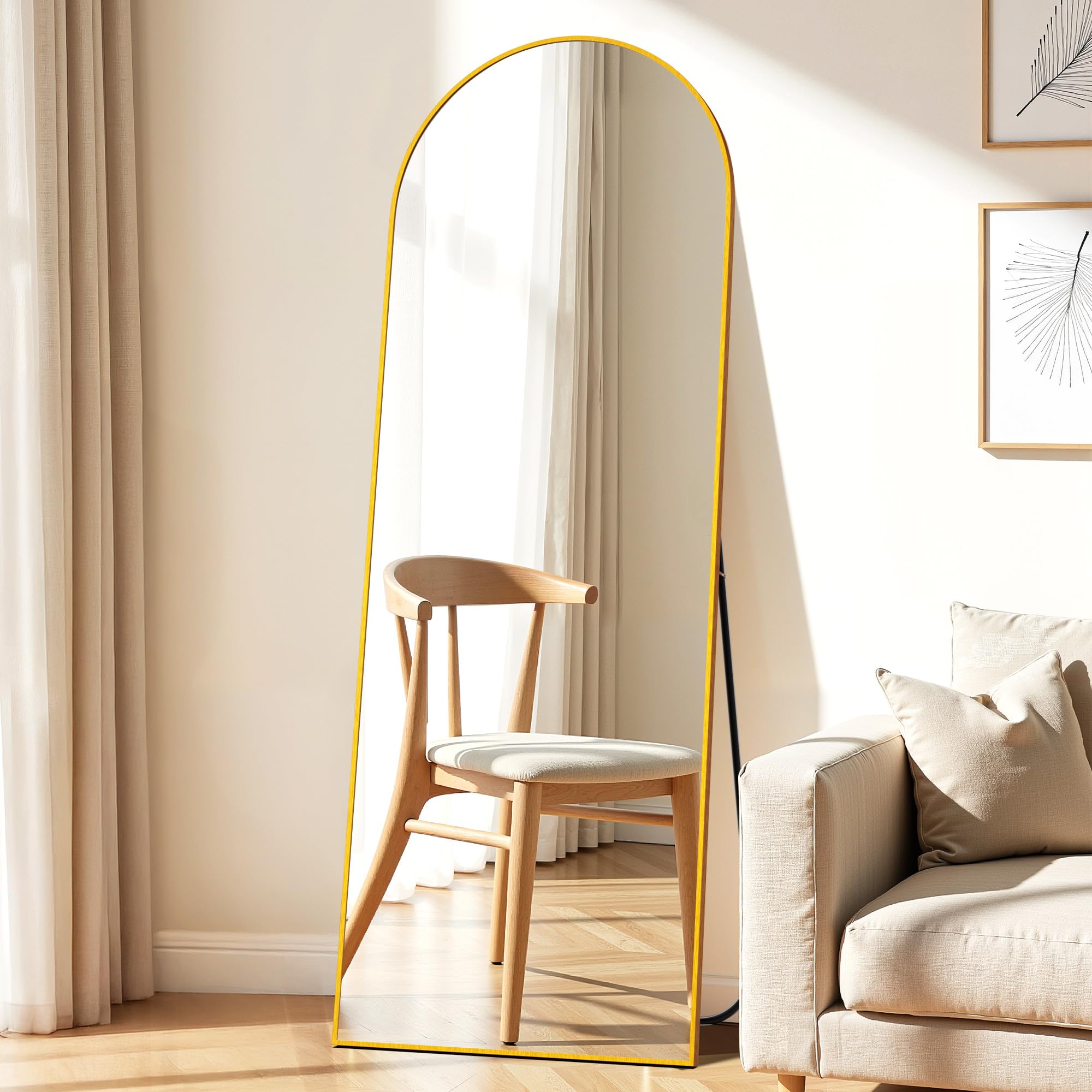 Photo 1 of Simple Deluxe Arched Full Length Mirror, 64"×21" Large Mirror, Full Length Mirrors for Home Wall Decor, Arched Floor Mirrors with Stand for Bedroom Decor - Gold