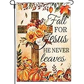 Cuiliqun 3Ply Fall for Jesus He Never Leaves Garden Flag Fall Pumpkin Garden Flags for Outside 12x18 Double Sided Polyester Autumn Thanksgiving Garden Flag House Yard Sign Decorations