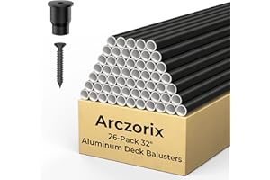 Arczorix 26-Pack 32" Round Aluminum Deck Balusters, Black Staircase Spindles with Connectors for Outdoor Porch and Stair Railings