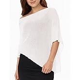 Baonmy Womens Sheer Poncho Top Crochet Knit Mesh Lightweight Shrug Shawl Boho Asymmetrical Ponchos for Formal Evening Dresses (US, Alpha, One Size, Regular, Regular, White)