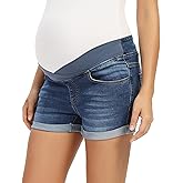 Foucome Women's Maternity Ripped Jean Shorts Roll Hem Denim Shorts Pregnancy Summer Shorts