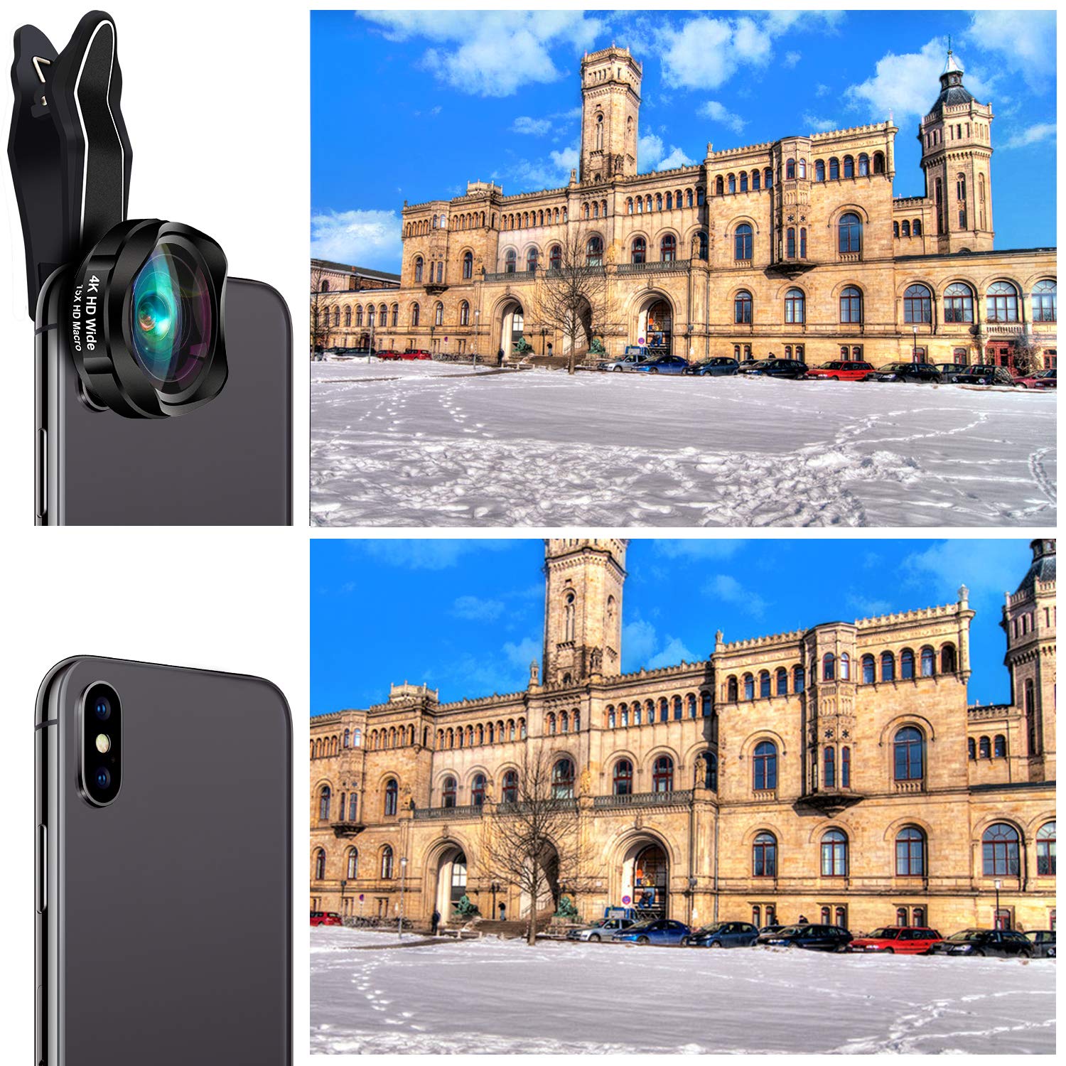 iPhone Lenses Kit - Universal 2 in 1 120°Wide Angle Lens & 15X Macro Lens, Cell Phone Camera Lens for iPhone 7/7 Plus/6s/6s Plus/6/5, Samsung Galaxy & More, Buy 1 Get 1 Free (Black)