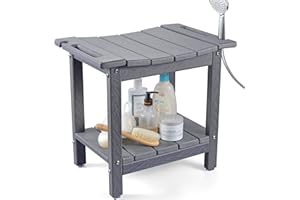 LyriFine Shower Bench - HDPE Waterproof Shower Bench for Inside Shower, 18.7" Shower Stool with Shower Head Holder, 350lbs Shower Seat with Storage Shelf, Shower Chair for Bathroom Indoor Outdoor Use