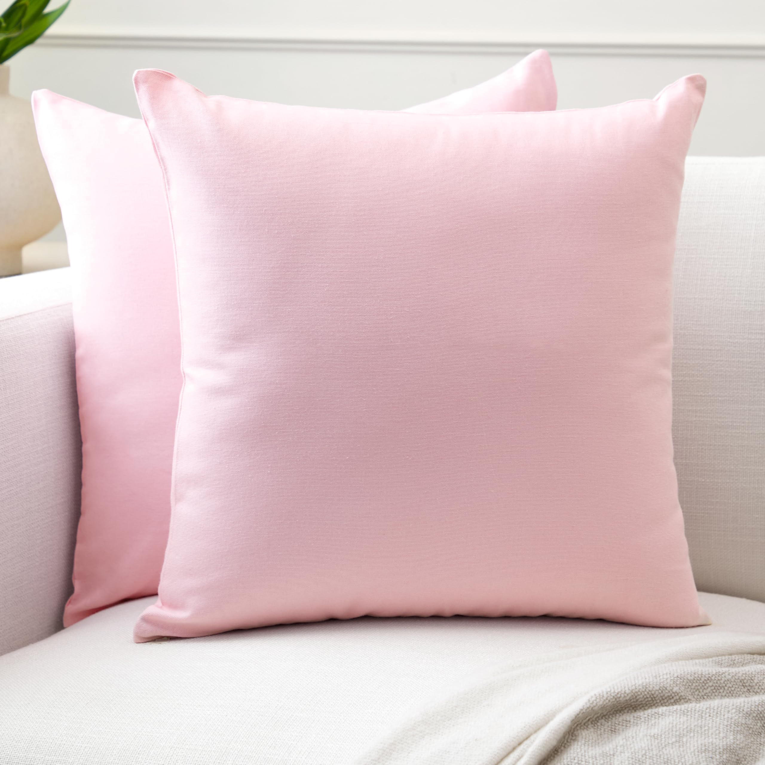 Encasa XO Cotton Throw Pillow Covers Set of 2 I 24x24 in (60x60 cm) - Light Pink I No Insert I Plain Square Pillowcases I Machine Washable | Indoor Use Only — image 1