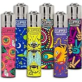 Clipper Classic Large Reusable Lighter, 6 Pack | Premium Refillable, Replace Butane &amp; Flint, Unlimited Lights, Designs and Colors Vary