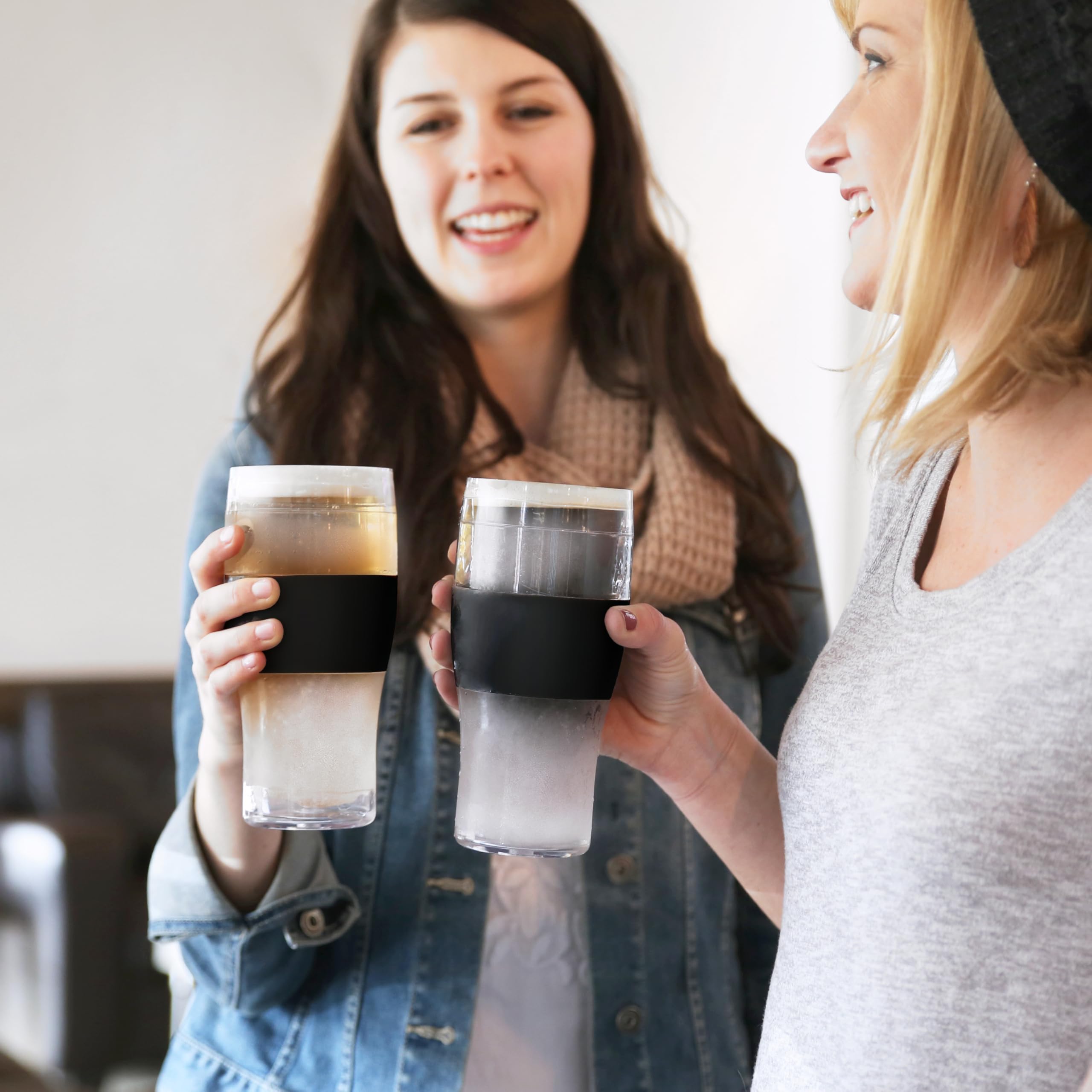 Host FREEZE Beer Glasses, Frozen Beer Mugs, Freezable Pint Glass Set, Insulated Pint Glass to Keep Your Drinks Cold, Double Walled Insulated Glasses, Tumbler for Iced Coffee, 16oz, Set of 2, Black