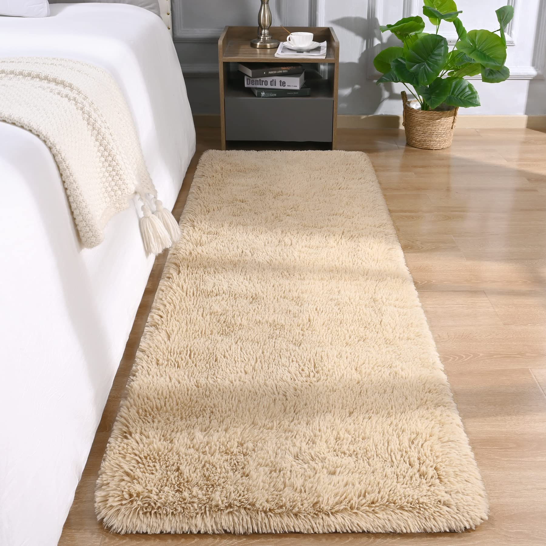 Photo 1 of DETUM 2X6 Beige Runner Rug for Hallyway Entryway Kitchen Fluffy Area Rugs Light Beige Bedroom Rug Soft Kids Room Rugs Furry and Washable Kids and Pets Friendly