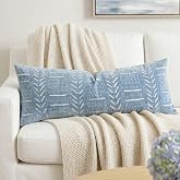 BlissBlush Coastal Blue Lumbar Pillow Cover 14x36 for Bed, Accent Long Lumbar Pillow Cover for Bedroom, Soft Woven Chenille T