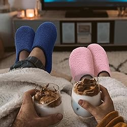 QFH Womens Mens Slippers with Thin Rubber Sole Soft