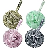 AmazerBath Loofah Sponge 75g/Piece, Exfoliating Bath Sponge Body Scrubber, Large Loofa Set of 4 - White Grey-Pink-Army Green-Green