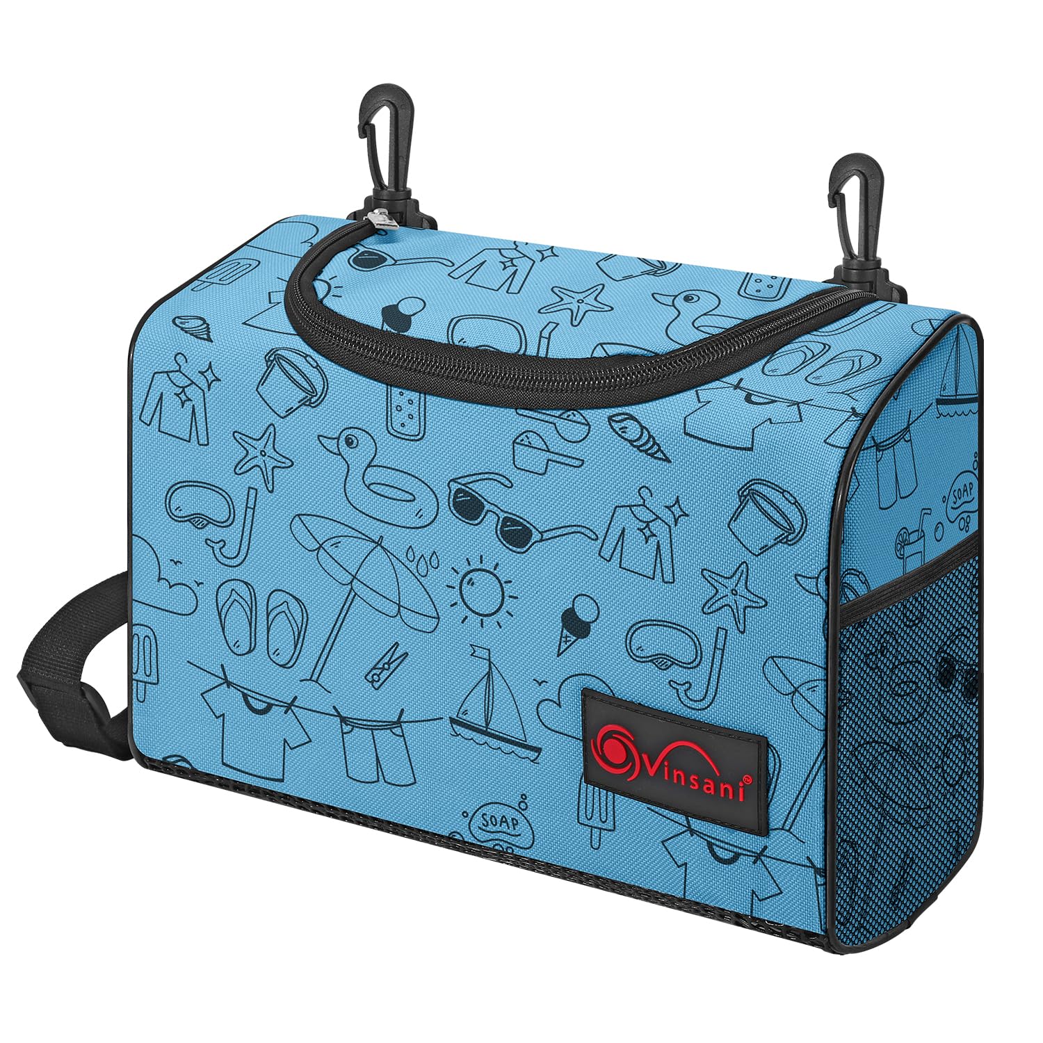 Vinsani Clothes Peg Bag Premium Zipped Waterproof Wearable Peg Storage Organiser Bag with Double Clips, Shoulder/Waist Strap Holds up to 300 Pegs Suitable for Indoor Outdoor Use – Printed Blue — image 1