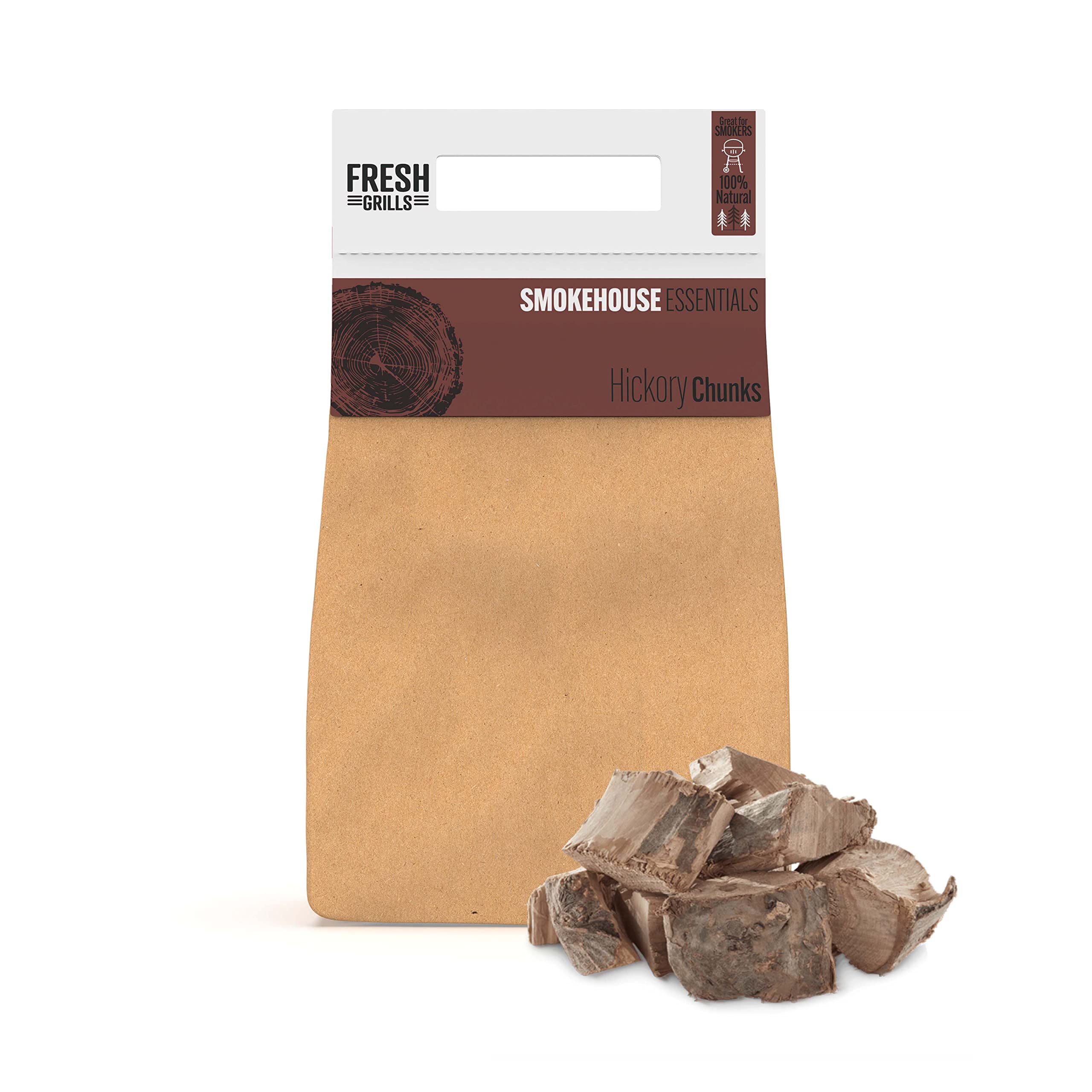Fresh Grills Hickory Wood BBQ Smoker Chunks 5L (1.5kg) – 100% Natural Wood for Pizza Oven, Kamado Grill, Smoker – Rich Smoky Flavour – Low Moisture, High Heat – Eco-Friendly, Plastic-Free Packaging