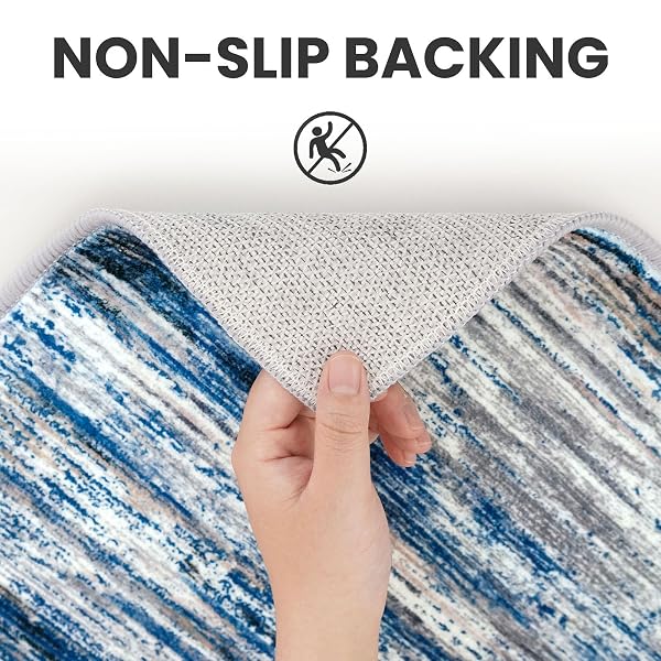 SIILOOM 2.6X8 MODERN ABSTRACT RUNNER RUG FOR HALLWAYS, NAVY BLUE GRAY NEUTRAL MULTI SUPER SOFT HALLWAY DECOR KITCHEN RUGS WITH SLIP-RESISTANT, NON-SHEDDING WASHABLE RUG FOR ENTRYWAY BEDROOM INDOOR
