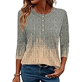LOMON 3/4 Length Sleeve Womens Tops Dressy Casual Crewneck Pullover Tunics Summer Cute Blouses Fashion 2025 Tees Shirts