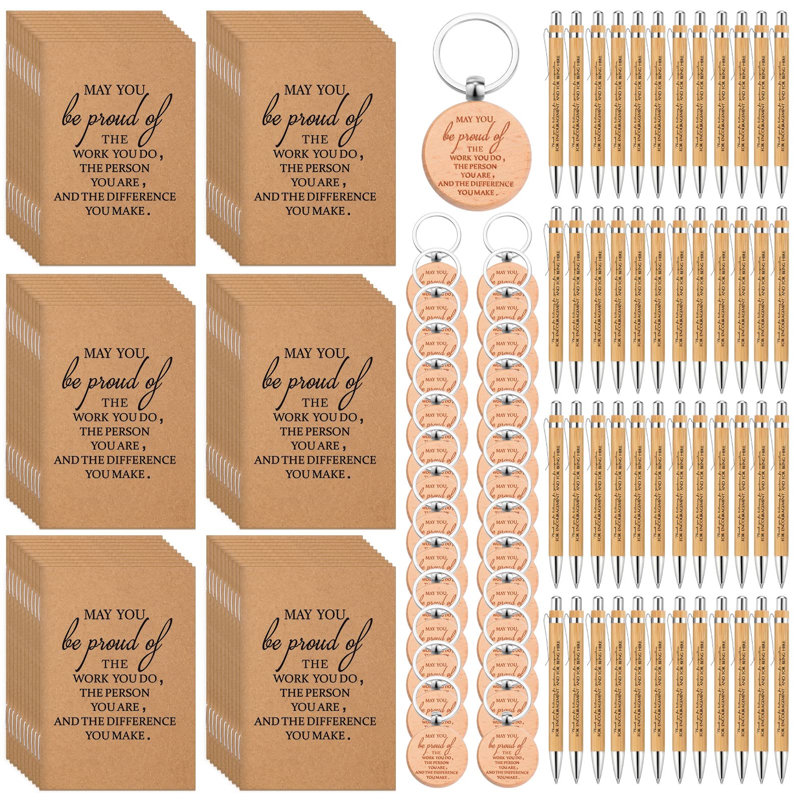 Photo 1 of Kosiz 150 Pcs 50 Sets Housekeeping Week Appreciation Gifts Bulk May You Be Proud of The Work Journals with Bamboo Pens Keychain Thank You Gifts for Employee Teachers Coworker Volunteers Office Staff