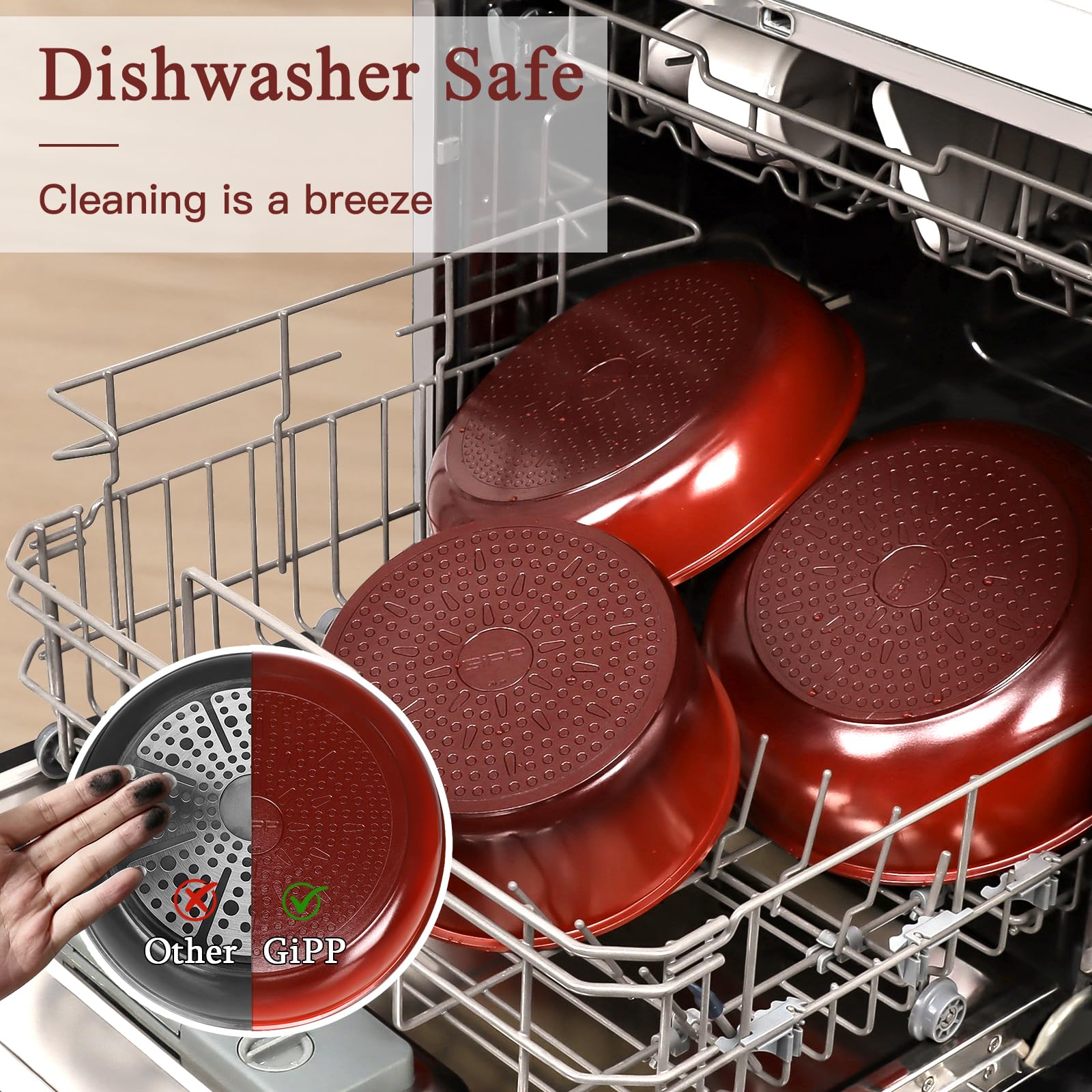 GiPP 11-Teiliges Pfannen Set Topfset mit Abnehmbarer Griff, Pfanne Set mit Keramik Antihaft Beschichtet, Stapelbar Kochtopf Set, Mobiles Kochgeschirr für Alle Herdarten Ofenfest (Roter Farbverlauf) 6